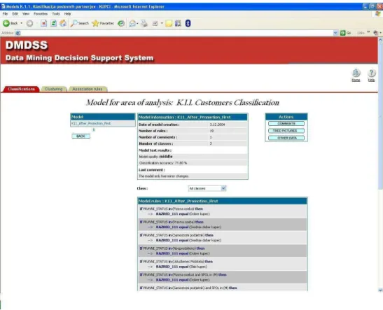 Figure 3. A model viewing form for business users for classification (according to the  submission instructions figures are placed at in a separate file) 