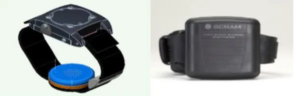 Figure 1: Alcohol Biosensor Devices: The WrisTAS (left) and the SCRAM(right).