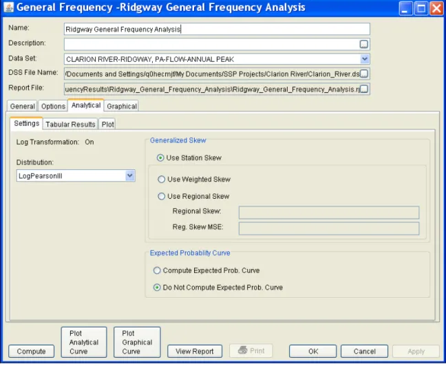 Figure 6-3.  Analytical Analysis Tab of the General Frequency Analysis Editor. 
