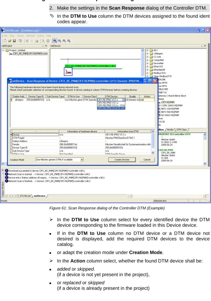 Figure 61: Scan Response dialog of the Controller DTM (Example) 
