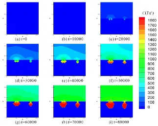 Figure 6.  Time evolution of the corrosion products (iron ions) concentration profile  