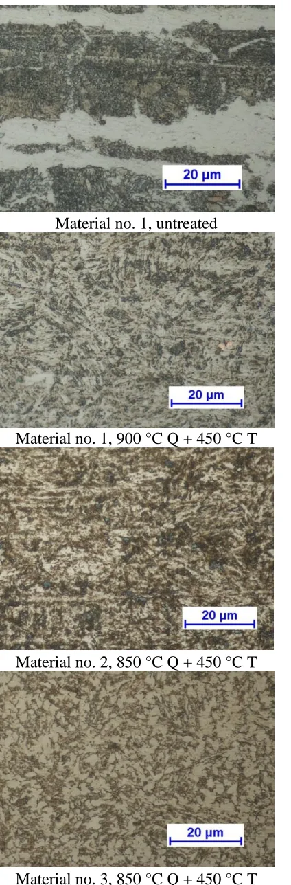 Figure 2. The microstructure of some tested samples by optical microscopy, etched with Nital 2  (Q: Quenching, T: Tempering)