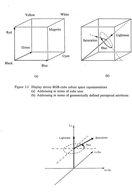 Figure 3.2 Display device BGR-cube colour space representations(a) Addressing in terms of cube axes