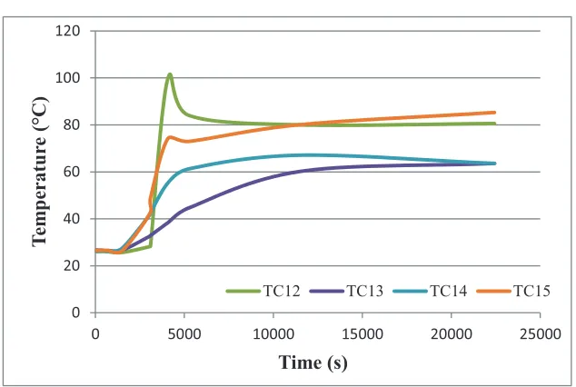 Figure 8. Temperature behaviour in the cement matrix. 
