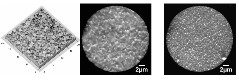 Figure 1 AFM (left) and PEEM (middle) image of a nitrogen doped diamond film with 