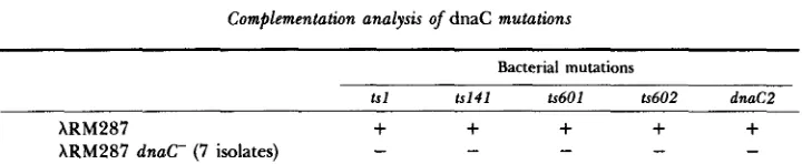 TABLE 3 Complementation analysis of dnaC mutations 