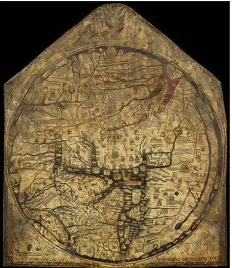Fig. 4 Hereford World Map, c. 1300, Hereford Cathedral; https://www.themappamundi.co.uk/ 