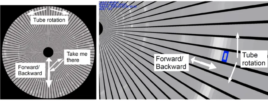 Figure 3 Extensions to tubular visualization: Rings to help user evaluate time and duration of events (a); Optional time axis with labels that represent the time steps (b) [17]