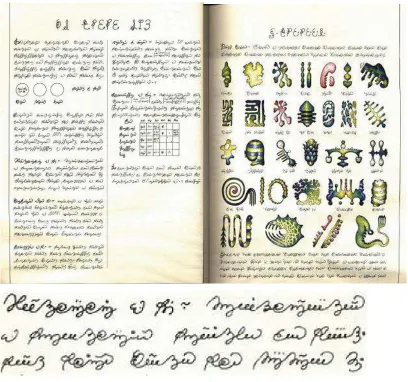Figure 1: The Codex Seraphinianus. Top: pages 12 and 13. Bottom: detail page 12.  