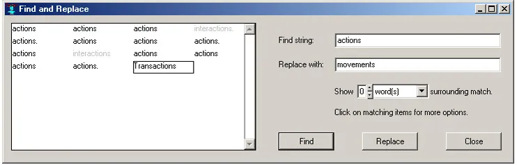 Figure 8: A Find and Replace dialog with local effects