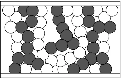 Figure 2.  Schematic of a typical LSM-YSZ composite cathode, black and bright particles for YSZ and LSM respectively