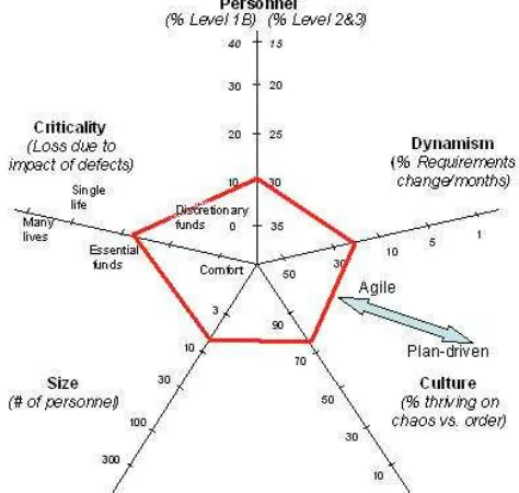 Figure 1. The shape indicates that a hybrid “mostly agile,The IBM development team’s factors are shown insomewhat plan-driven method” is appropriate, which iswhat the team followed