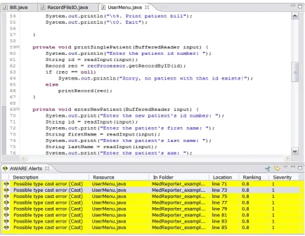Figure 1. AWARE in the Eclipse IDE (cropped image) 