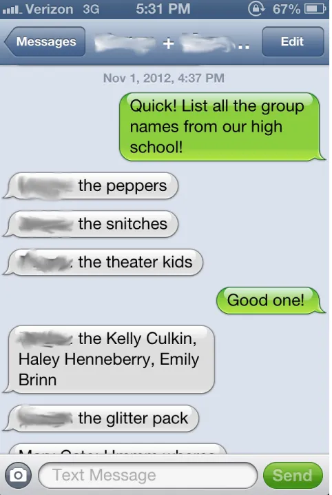 Figure 6. One screen shot from Morgan’s text messages with friends.  
