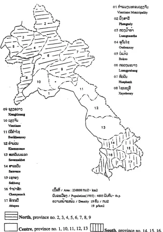 Figure 5. 2. Map of provinces and regions of Lao PDR covered by the MVSS