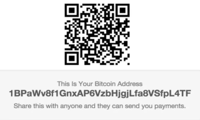 Figure 1.6: a Bitcoin address in its Base58Check format and QR format. 