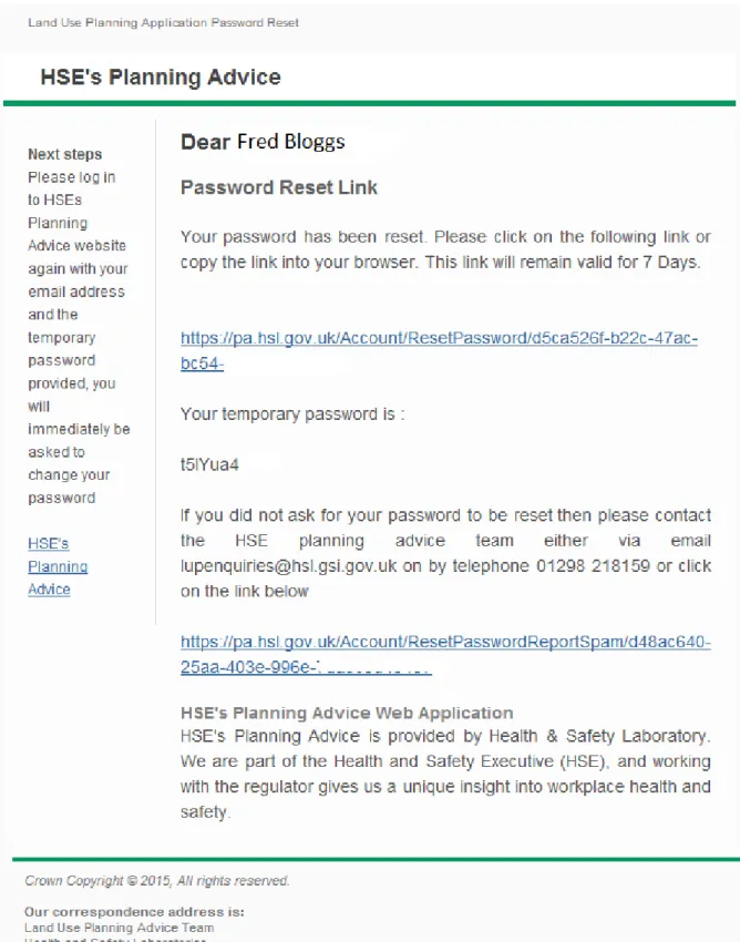 Figure 6. Password reset email.  