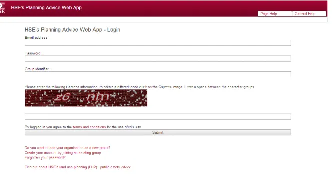 Figure 3. HSE contact details and required information for gaining access to the Web App