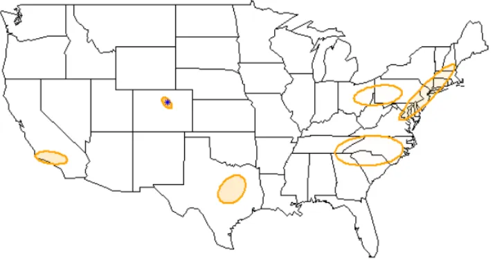 Figure 2.3: An example of the hybrid model density estimate, hlocation of a single tweet