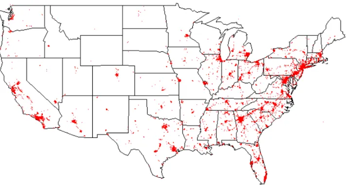 Figure 2.4: Locations of all tweets within the Eisenstein data set.