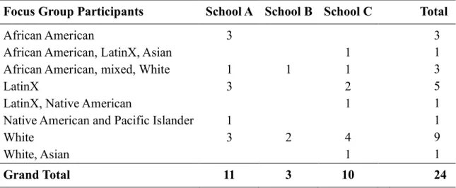 Table 3.3. Focus Group Participants, by School and Identified Race/Ethnicity 