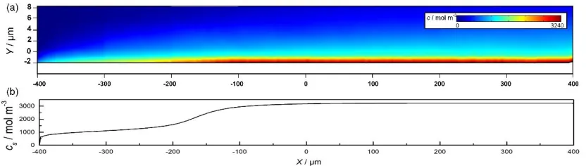 Figure 5. Simulation results of the supersaturated film (φa = 11 V, vi = 4 m s−1, and t = 100 ms)