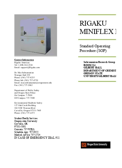 RIGAKU MINIFLEX II. Standard Operating Procedure (SOP)