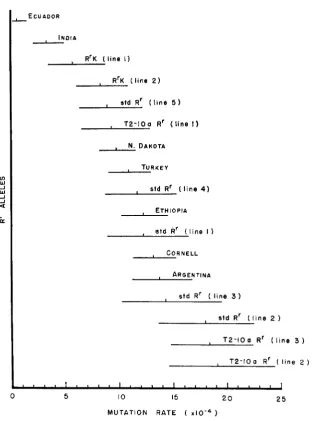 FIGURE I.-Mutation rates and 95% Limits of Expectation for the series mean mutation rates to zontal lines indicate the extent STEVENS of RT alleles