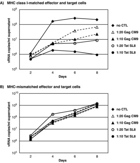 FIG. 4. Day 8 viral suppression by Tatspeciﬁc CD828-35SL8- and Gag181-189CM9-� T lymphocytes derived from several SIV-infected ma-