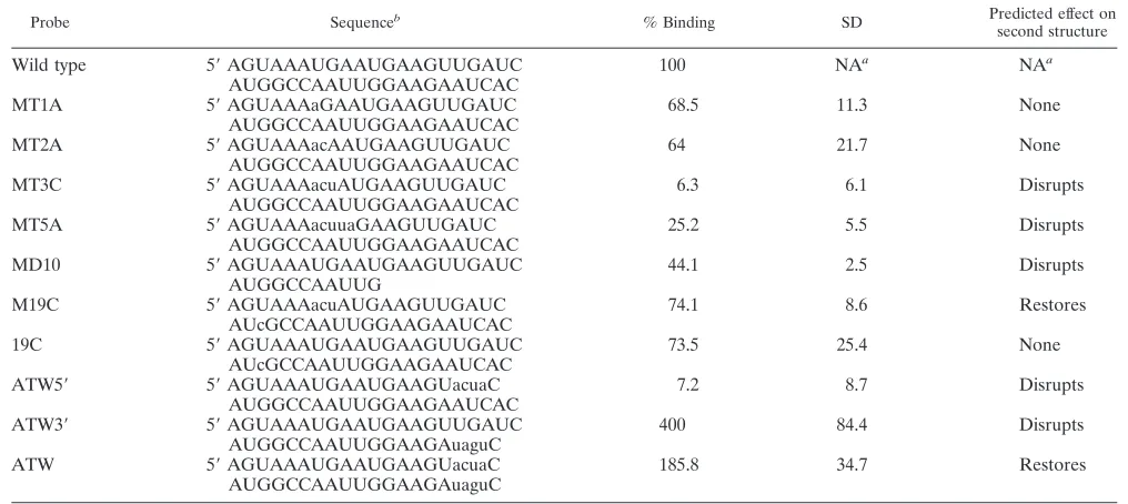 TABLE 2. Summary of RNA protein binding data