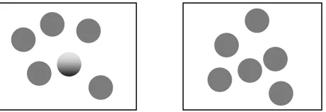 Figure 3.  Experiment 1 stimuli. The three types of target and distractor stimuli:  flat, convex, and concave from left to right