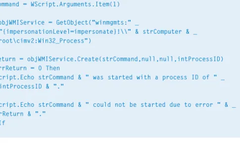 Figure 4. Sample WMI script for executing a remote process