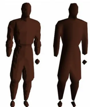Figure 9: Open operation with a distance threshold of 2 performed on ninja model (left), and that same model  simplified to 25% of original triangle count after open operation (right).The noise resulting from the default  positions of voxels caused by the 