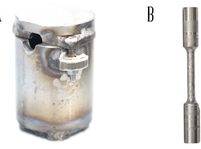 Figure 2.7 (a) A custom SPEX vial used to process round samples. (b) An aluminum rod 
