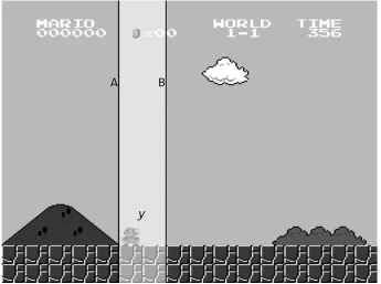 Figure 1.1: Horizontal scrolling thresholds in the SMB engine, Nathan Altice, I am error: the Nintendo family computer/entertainment system platform (Cambridge, MA: The MIT Press, 2017), 153