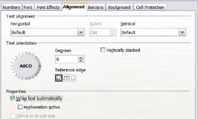 Figure 47: Format Cells > Alignment dialog