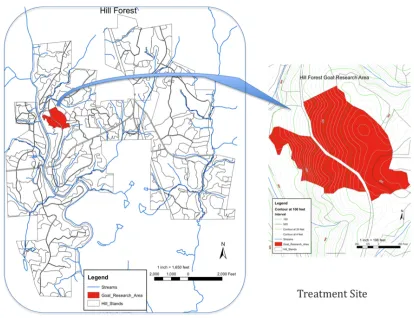 Figure 1: Hill Forest topographical map; Inset research location 