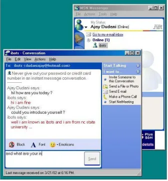 Figure 7: Human user end of MSN Chatbots demonstrating JSegMan working with off-the-shelf 