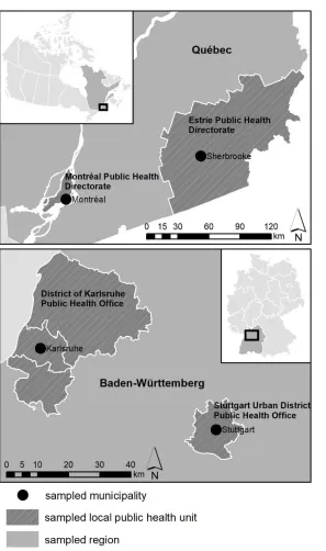 Figure 2. Maps of nested case studies in Canada (top) and Germany (bottom). Map source: first author