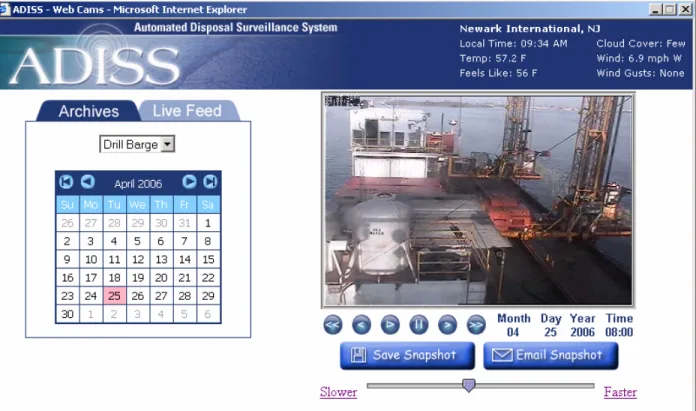 Figure 10. Online view of archived real-time dredge internet camera images from drill barge in New York