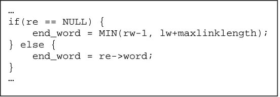Figure 2.4. The corresponding C code of the assembly code segment in Figure 2.3. The global variable maxlinklength is accessed through a linkage table