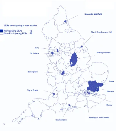 Figure 2: Map of England showing LEAs participating in case studies 