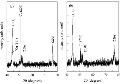 Figure 3.  XRD patterns of Co –Ni films electrodeposited at (a) 0.35 MHz and (b) 1.1 MHz