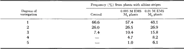 TABLE 2 Frequency of M ,  plants with stripes during the growth of the plants 