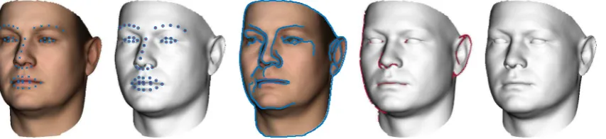Fig. 2 Overview of estimating shape from geometric information.From left to right: input image with landmarks; shape-from-landmarks(Sect