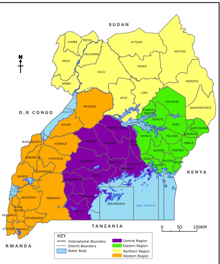 Figure 1.1: Map of Uganda showing the Districts as of September 2002 