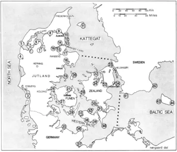FIGURE l.--location some tile of the sampling stations. Locations e45 and 46 are in the Gulf of Botnia, 300-500 miles northeast of location #44