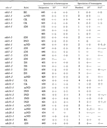 TABLE 1 Sporulation of diploids homozygous and heterozygous for cdc mutations 