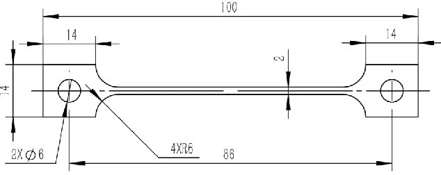 Figure 1. Dimensions of the tension specimen, mm. 