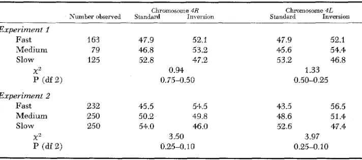 TABLE 1 Observed and expected number of individuals heterozygous for the gene mrangements fourth chromosome, among the flies emerging between in the 29-35 days after egg laying 
